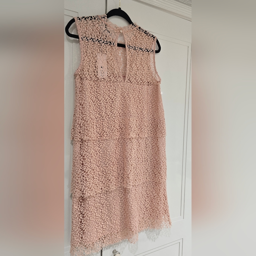 Gorgeous Pink Crochet Lace Sleeveless 3 Tiered Dress By Molly Bracken Size M - Picture 12 of 12